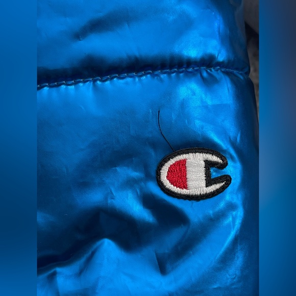 RARE Champion x NASA Metallic Puffer Jacket Mens Blue Quilted Space - Picture 10 of 12
